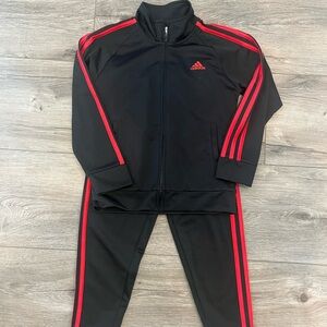 Boys Adidas Black and Red Tracksuit